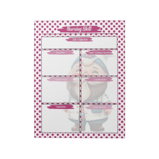 Magenta Dr. Gnome Nursing Student Skills Template Notizblock (Rotiert)