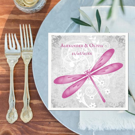Magenta Dragonfly Brautparty Napkin Serviette