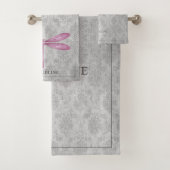 Magenta Dragonfly Damask Badhandtuch Set (Insitu)