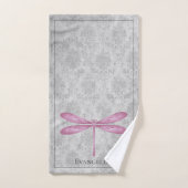 Magenta Dragonfly Damask Badhandtuch Set (Handtuch)