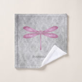 Magenta Dragonfly Damask Badhandtuch Set (Waschlappen)