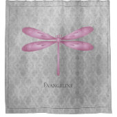 Magenta Dragonfly Damask Duschvorhang (Vorderseite)