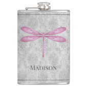 Magenta Dragonfly Damask Flask Flachmann (Vorderseite)