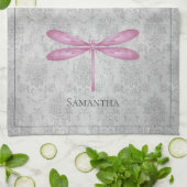 Magenta Dragonfly Damask Geschirrtuch (Gefaltet)