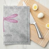 Magenta Dragonfly Damask Geschirrtuch (Viertel Falte)