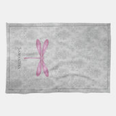 Magenta Dragonfly Damask Geschirrtuch (Horizontal)