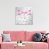 Magenta Dragonfly Damask Leinwanddruck (Insitu (Wohnzimmer))