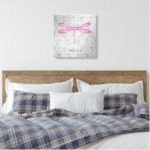 Magenta Dragonfly Damask Leinwanddruck (Insitu (Schlafzimmer))