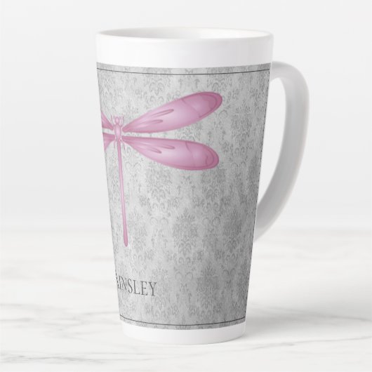 Magenta Dragonfly Damask Milchtasse (Rechte Ecke)