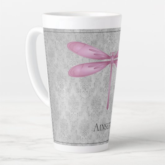 Magenta Dragonfly Damask Milchtasse (Linke Ecke)