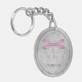 Magenta Dragonfly Damask Schlüsselanhänger (Vorderseite links)