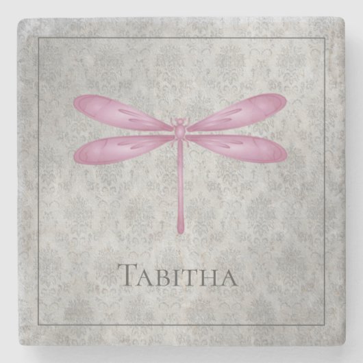 Magenta Dragonfly Damask Steinuntersetzer (Vorderseite)