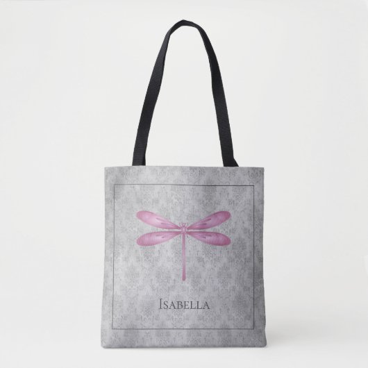 Magenta Dragonfly Damask Tasche (Vorderseite)