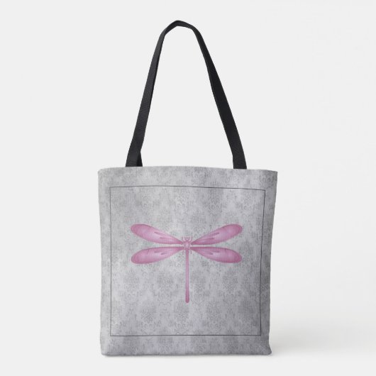 Magenta Dragonfly Damask Tasche (Rückseite)