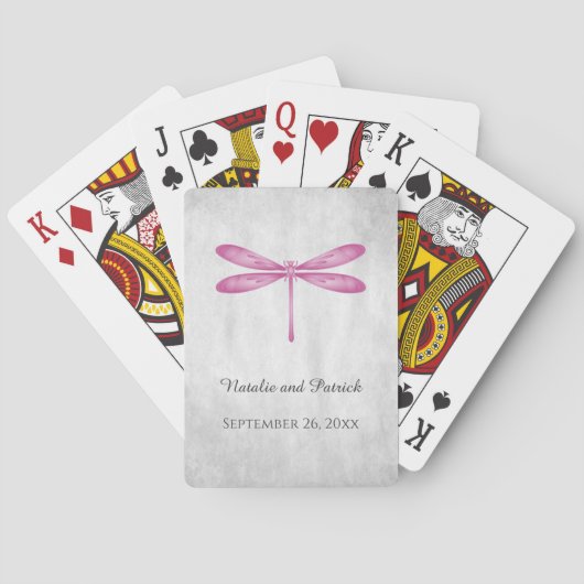 Magenta Dragonfly Hochzeitskarten Spielkarten (Rückseite)