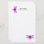 Magenta Dragonfly Linen Stationery Briefpapier (Vorne/Hinten)