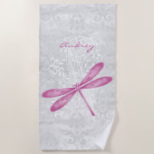Magenta Dragonfly Personalisiert Beach Handtuch (Vorderseite)