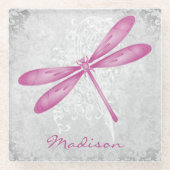 Magenta Dragonfly Personalisiert Glass Untersetzer (Vorderseite)