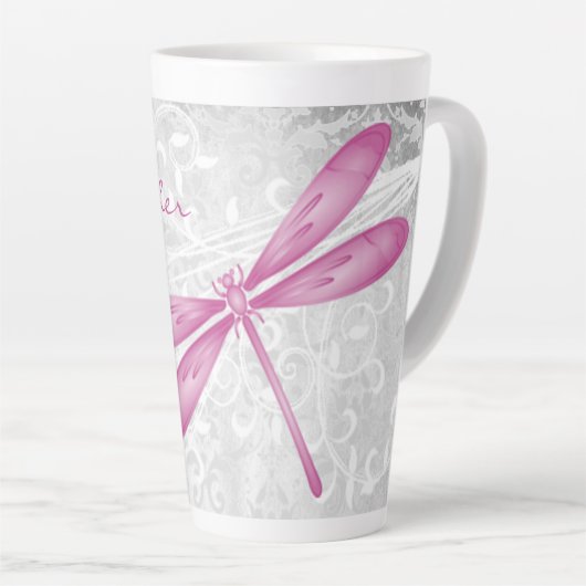 Magenta Dragonfly Personalisiert Latte Tasse (Rechte Ecke)