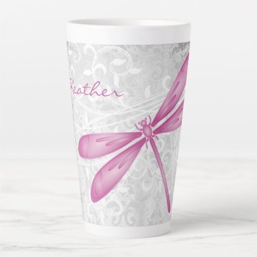 Magenta Dragonfly Personalisiert Latte Tasse (Vorderseite)