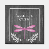 Magenta Dragonfly Rustic Magnet (Vorne)