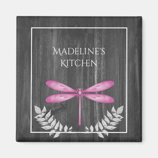Magenta Dragonfly Rustic Magnet (Vorne)