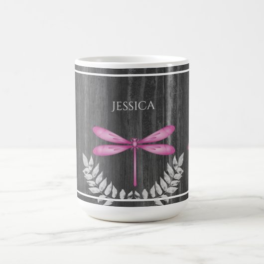 Magenta Dragonfly Rustic Personalisiert Coffee Tas Kaffeetasse (Mittel)