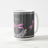 Magenta Dragonfly Rustic Personalisiert Coffee Tas Kaffeetasse (VorderseiteRechts)