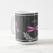 Magenta Dragonfly Rustic Personalisiert Coffee Tas Kaffeetasse (Vorderseite Links)