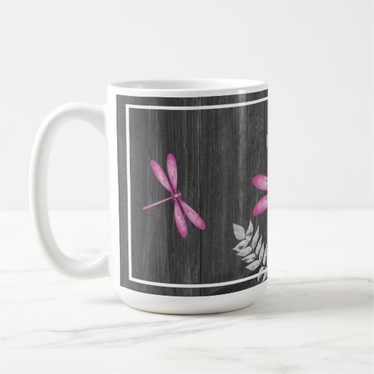 Magenta Dragonfly Rustic Personalisiert Coffee Tas Kaffeetasse (Links)