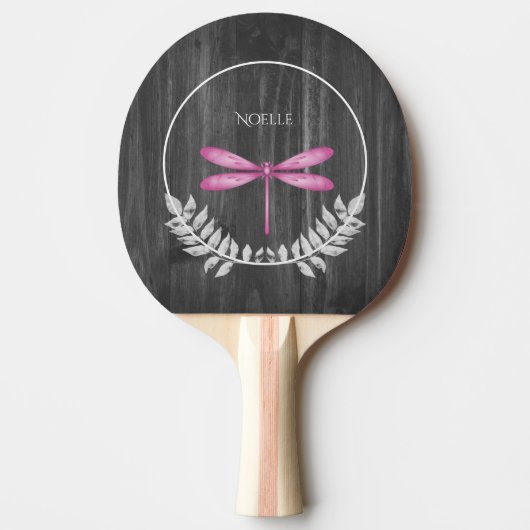 Magenta Dragonfly Rustic Ping Pong Paddle Tischtennis Schläger (Vorderseite)