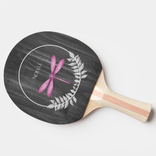 Magenta Dragonfly Rustic Ping Pong Paddle Tischtennis Schläger (Seitenansicht)