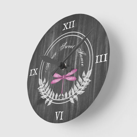 Magenta Dragonfly Rustikale Acrylwand-Uhr Runde Wanduhr (Winkel)