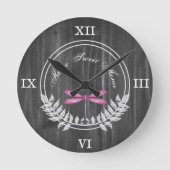 Magenta Dragonfly Rustikale Acrylwand-Uhr Runde Wanduhr (Vorderseite)