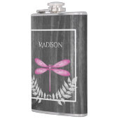 Magenta Dragonfly Rustikale Flasche Flachmann (Links)