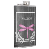 Magenta Dragonfly Rustikale Flasche Flachmann (Rechts)