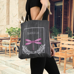 Magenta Dragonfly Rustikale Personalisiert Tote Ta Tasche