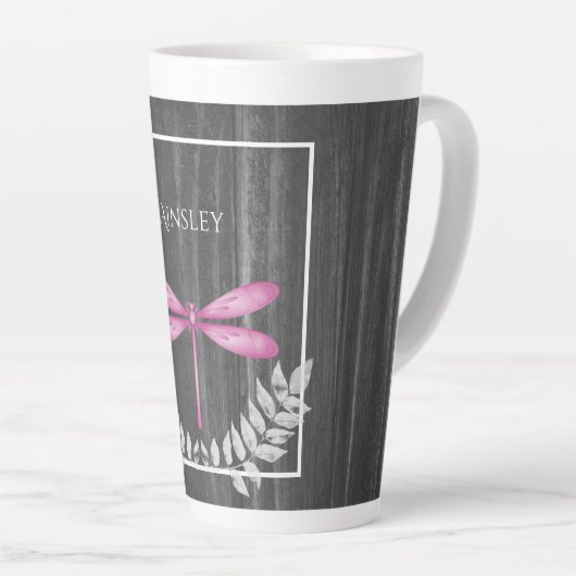Magenta Dragonfly Rustikale Personalisierte Latte  Milchtasse (Rechte Ecke)