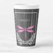 Magenta Dragonfly Rustikale Personalisierte Latte Milchtasse (Vorderseite)