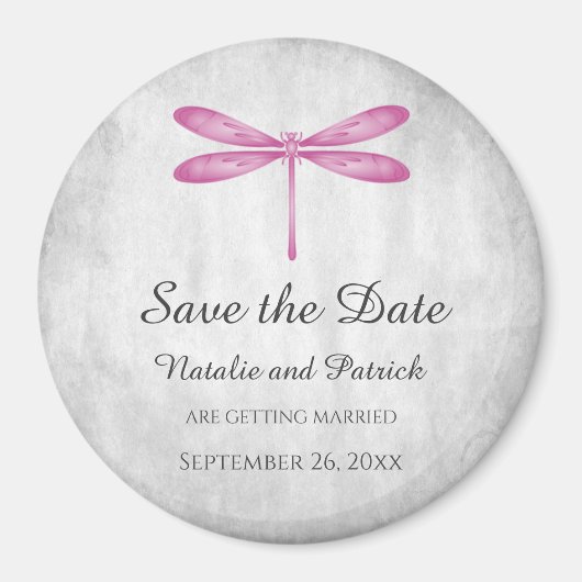 Magenta Dragonfly Save the Date Magnet (Vorne)