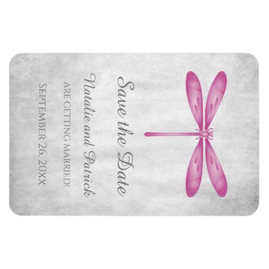 Magenta Dragonfly Save the Date Magnet (Horizontal)