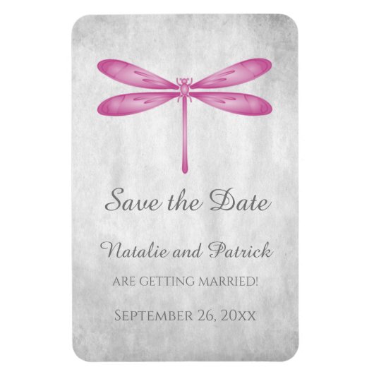 Magenta Dragonfly Save the Date Magnet (Vertikal)