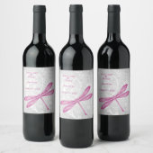Magenta Dragonfly Wedding Wine Label Weinetikett (Flaschen)