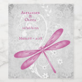 Magenta Dragonfly Wedding Wine Label Weinetikett (Einzelnes Label)