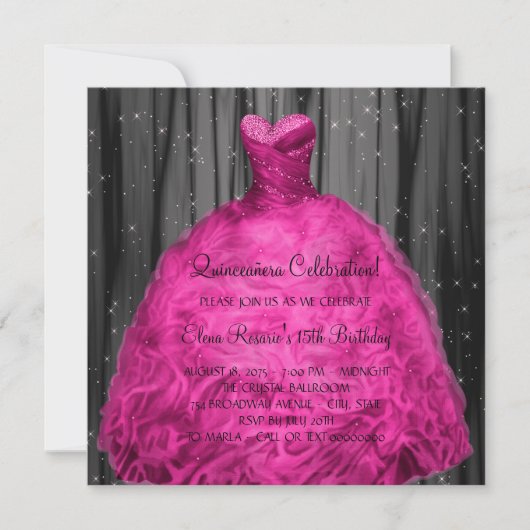 Magenta Dress Quinceanera Einladung (Vorderseite)