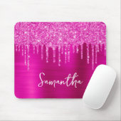 Magenta Dripping Glitzer Glam Name Mousepad (Mit Mouse)