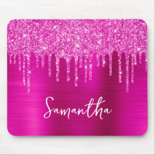 Magenta Dripping Glitzer Glam Name Mousepad