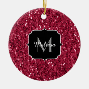 Magenta dunkelrosa Rosa Funkel Glitzer Monogram Keramik Ornament
