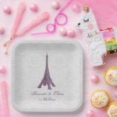 Magenta Eiffel Tower Damask Hochzeitsdusche Pappteller (Party)