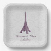 Magenta Eiffel Tower Damask Hochzeitsdusche Pappteller (Vorderseite)